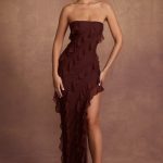 Bandeau Ruffle Detail Maxi Dress in Brown - Image 7
