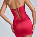Lace-Up Corset Mini Dress in Cherry Red - Image 2