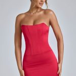 Lace-Up Corset Mini Dress in Cherry Red - Image 7