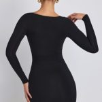 Modal Ruched Long-Sleeve Mini Dress in Black - Image 2