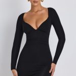 Modal Ruched Long-Sleeve Mini Dress in Black - Image 5