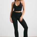 Chunky Knit Kick Flare Trousers in Black