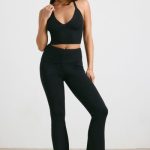Chunky Knit Kick Flare Trousers in Black - Image 6