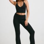 Chunky Knit Kick Flare Trousers in Black - Image 7