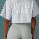 Cotton Cropped Oversized T-Shirt in Ice Grey - Image 4