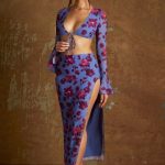 Side Split Midaxi Skirt in Periwinkle Print - Image 6