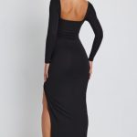 Modal Plunge Neck Long Sleeve Maxi Dress in Black - Image 2
