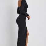 Modal Plunge Neck Long Sleeve Maxi Dress in Black - Image 3