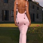 Slinky Jersey Floral-Appliqu???Gown in Blush - Image 2