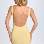 Modal Lace-Trim Bodycon Mini Dress in Pastel Yellow