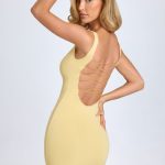 Modal Lace-Trim Bodycon Mini Dress in Pastel Yellow - Image 6