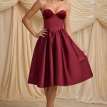 Strapless Corset Midi Dress in Wine Red