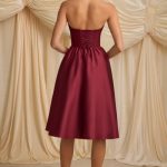 Strapless Corset Midi Dress in Wine Red - Image 2