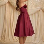 Strapless Corset Midi Dress in Wine Red - Image 3