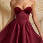 Strapless Corset Midi Dress in Wine Red - Image 4