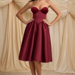 Strapless Corset Midi Dress in Wine Red - Image 5