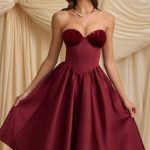 Strapless Corset Midi Dress in Wine Red - Image 7