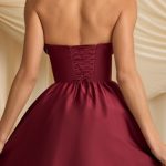 Strapless Corset Midi Dress in Wine Red - Image 8