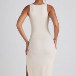Modal Bow-Detail Sweetheart-Neck Midi Dress in Ivory - Image 2