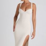 Modal Bow-Detail Sweetheart-Neck Midi Dress in Ivory - Image 5