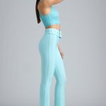 Petite Metallic Belted Mid-Rise Flared Trousers in Ice Blue - Image 3