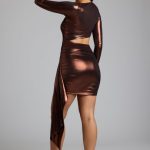 Cut Out Metallic Jersey Mini Dress in Copper Bronze - Image 2
