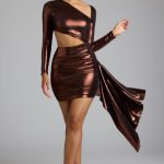 Cut Out Metallic Jersey Mini Dress in Copper Bronze - Image 6