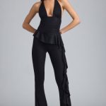 Metallic Halterneck Bodysuit in Black