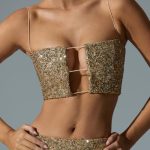 Embellished Cut-Out Crop Top in Gold - Image 4