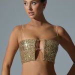 Embellished Cut-Out Crop Top in Gold - Image 6