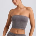 Bandeau Crop Top in Washed Charcoal - Image 6