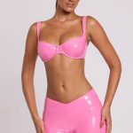 Vinyl Angled Waist Mini Shorts in Pink - Image 4