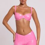 Vinyl Angled Waist Mini Shorts in Pink - Image 6