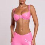 Vinyl Angled Waist Mini Shorts in Pink - Image 7