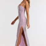 Embellished Square Neck Evening Gown in Lilac - Image 3