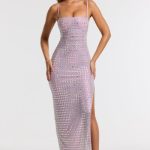 Embellished Square Neck Evening Gown in Lilac - Image 6
