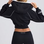 Zip-Up Cropped Hoodie in Black - Image 2
