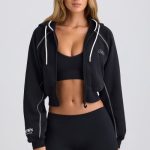 Zip-Up Cropped Hoodie in Black - Image 6