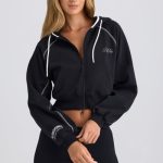 Zip-Up Cropped Hoodie in Black - Image 7