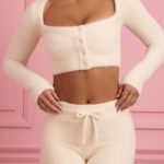 Fluffy Knit Wide-Leg Trousers in Ivory - Image 4