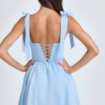 Draped Corset Mini Dress in Powder Blue - Image 2