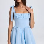 Draped Corset Mini Dress in Powder Blue - Image 5