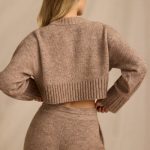 Cropped Knit Jumper in Brown Marl - Image 2