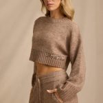 Cropped Knit Jumper in Brown Marl - Image 3