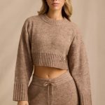 Cropped Knit Jumper in Brown Marl - Image 4