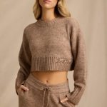 Cropped Knit Jumper in Brown Marl - Image 6