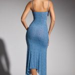 Embellished Asymmetric Maxi Dress in Smokey Blue - Image 2