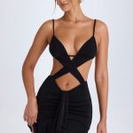 Ruffle-Trim Cut-Out Mini Dress in Black - Image 6