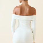 Off-Shoulder Ruched Bodycon Mini Dress in Vanilla - Image 2