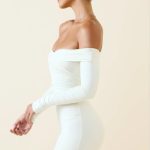 Off-Shoulder Ruched Bodycon Mini Dress in Vanilla - Image 3
